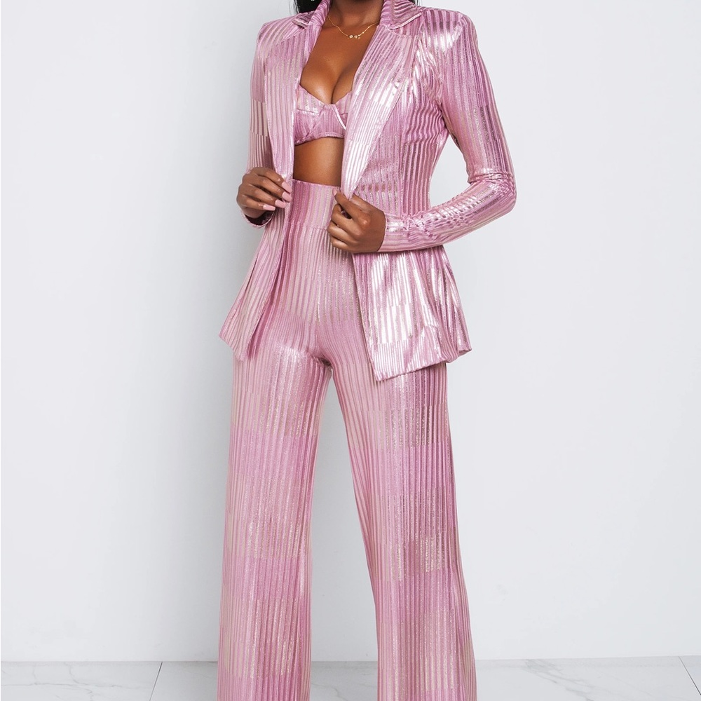 KLOSET ENVY PINK FOXY SHIMMER BLAZER AND WIDE LEG TROUSERS